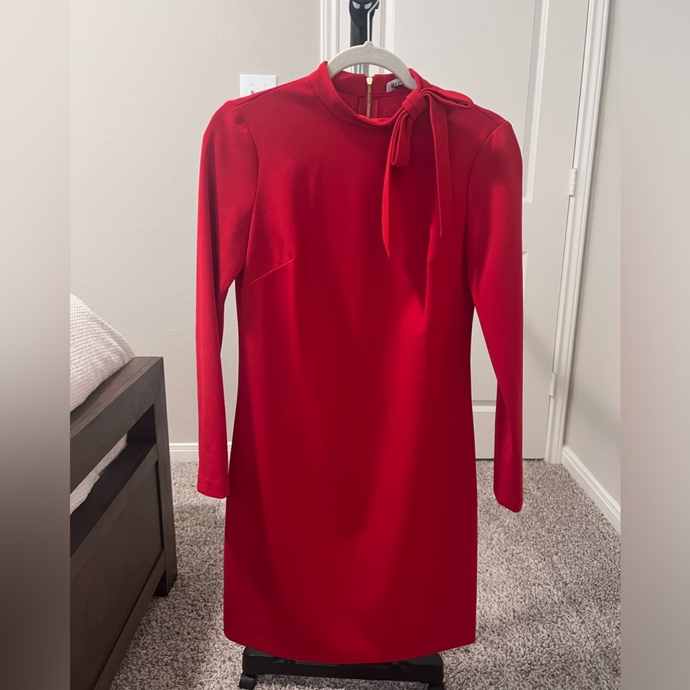 Calvin Klein Red Long-Sleeve Tie-Neck Dress